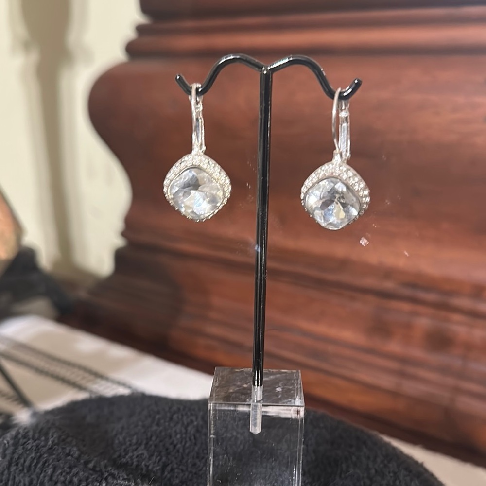 Sparkling Silver Drop Earrings with Round Gemstones